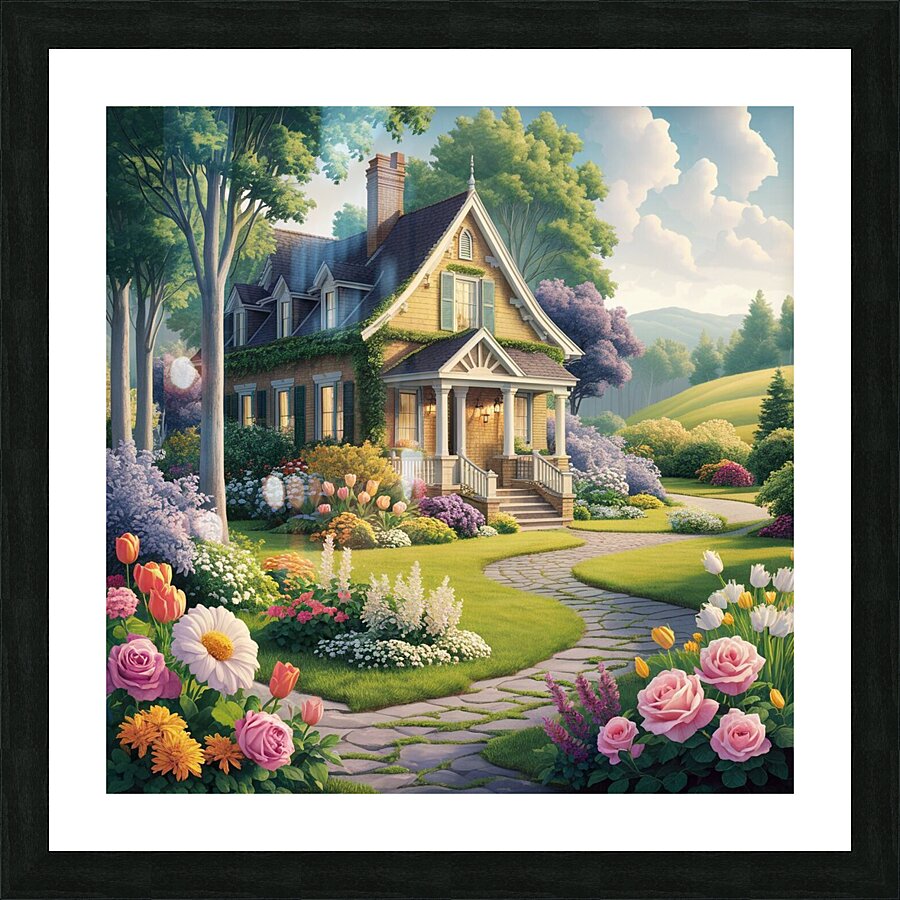 Blossoming Haven: A Picturesque Countryside Retreat Picture Frame print