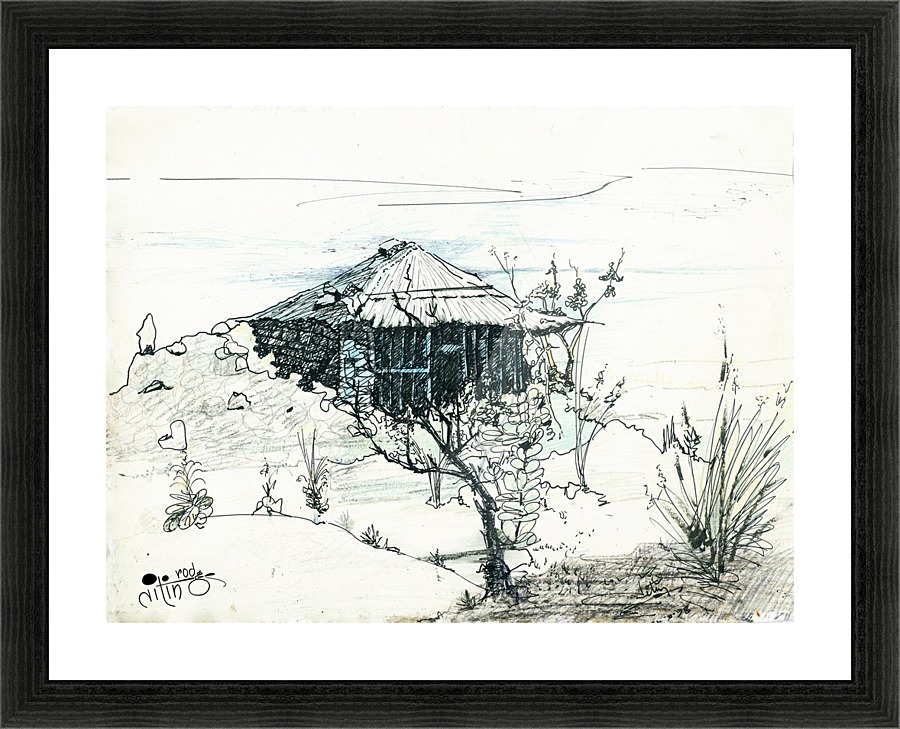 Hut on hill Picture Frame print