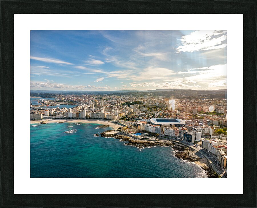 A Coruna city aerial perspective. Old historic center of the city.  Picture Frame print