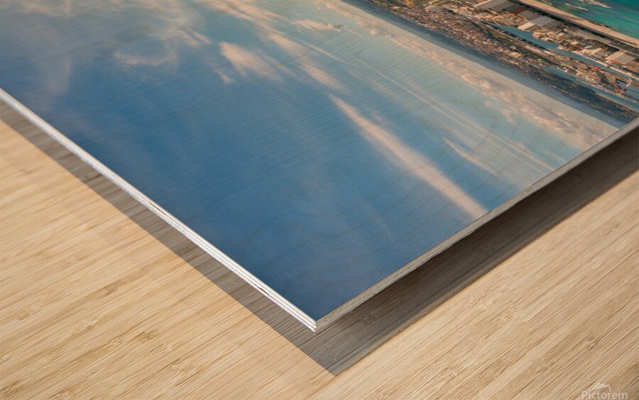 A Coruna city aerial perspective. Old historic center of the city.  Wood print