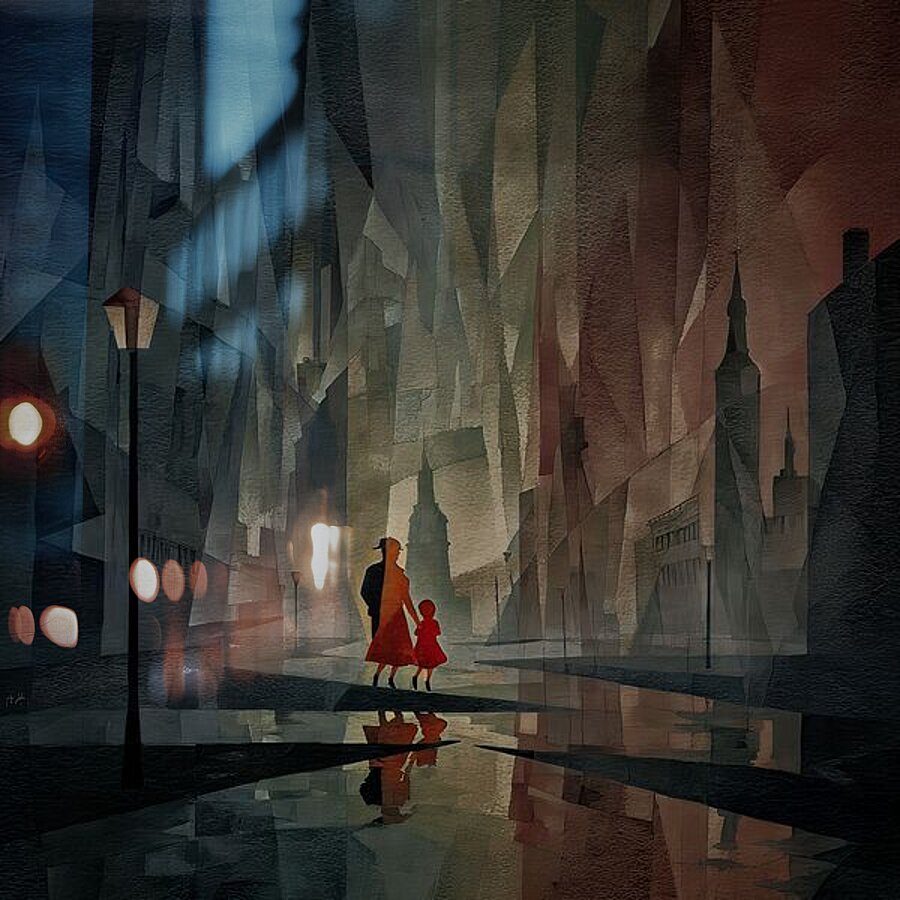 Crimson in the Rain Picture Frame print