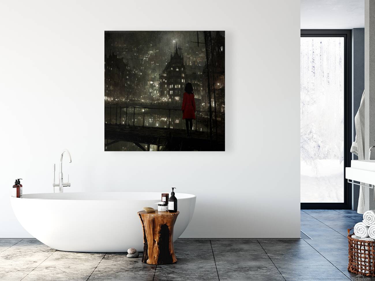 The Girl in Red at the Edge of Night Reproduction