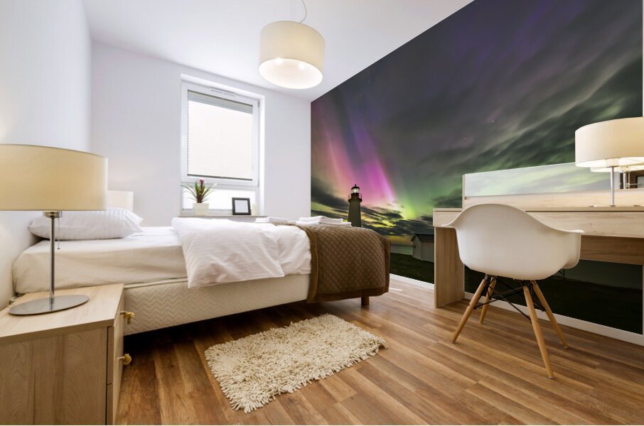 Northern_Lights_on_Cheticamp-Island_at_Enragee_Point_Lighthouse. Mural print