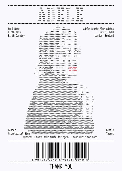 Receipt Art – Adele   Digital Download