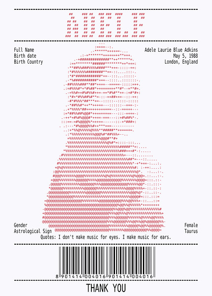 Receipt Art – Adele Red Digital Download