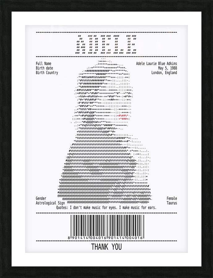 Receipt Art – Adele   Picture Frame print