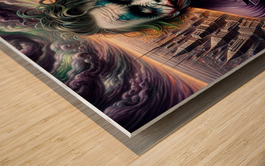 Clown Over the City Wood print