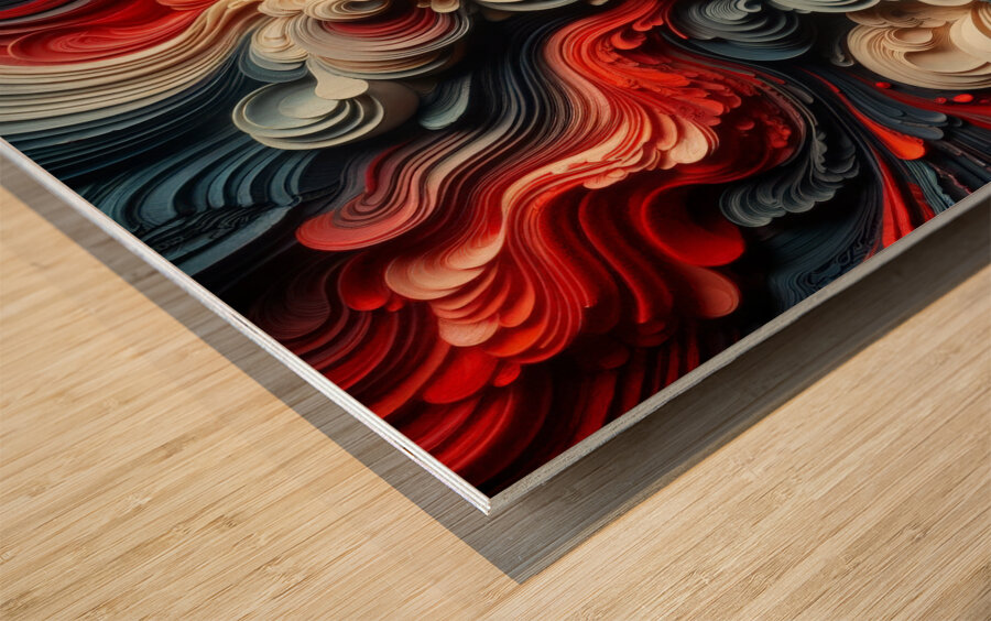 Red Abstract 3D Swirl Wood print