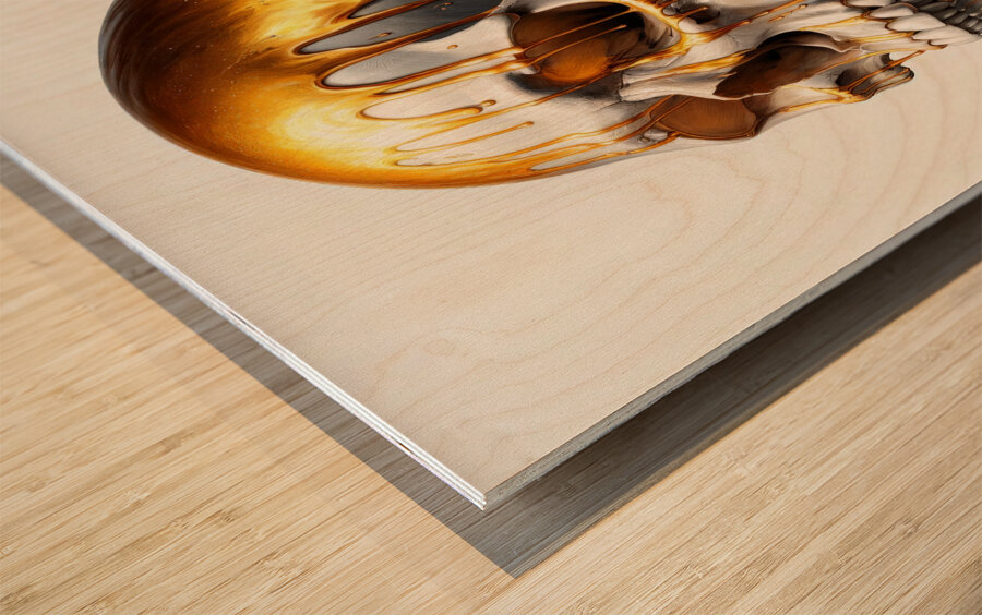 Skull Dripping Gold Wood print