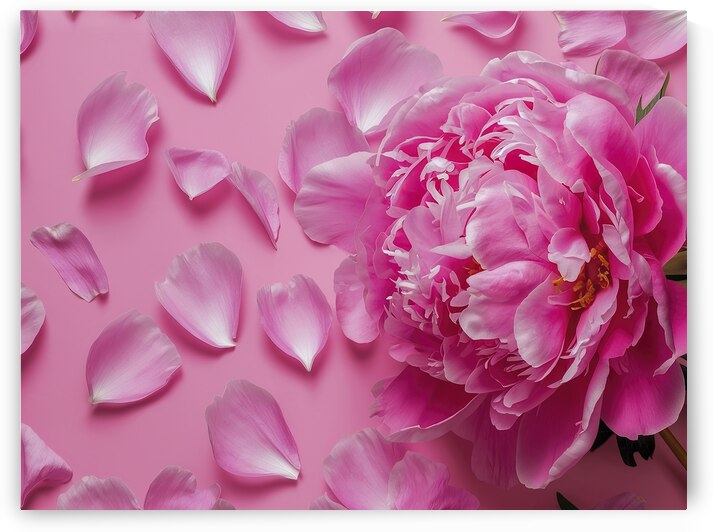 pink peony flower and scattered petals on a pink  1722613903.2882 by Iremia Tudor