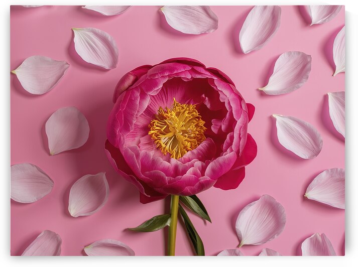pink peony flower and scattered petals on a pink  1722613908.075 by Iremia Tudor