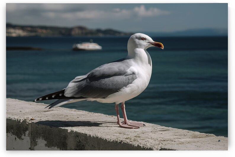 A standing grey seagull on the concrete wall 3.jp by Iremia Tudor