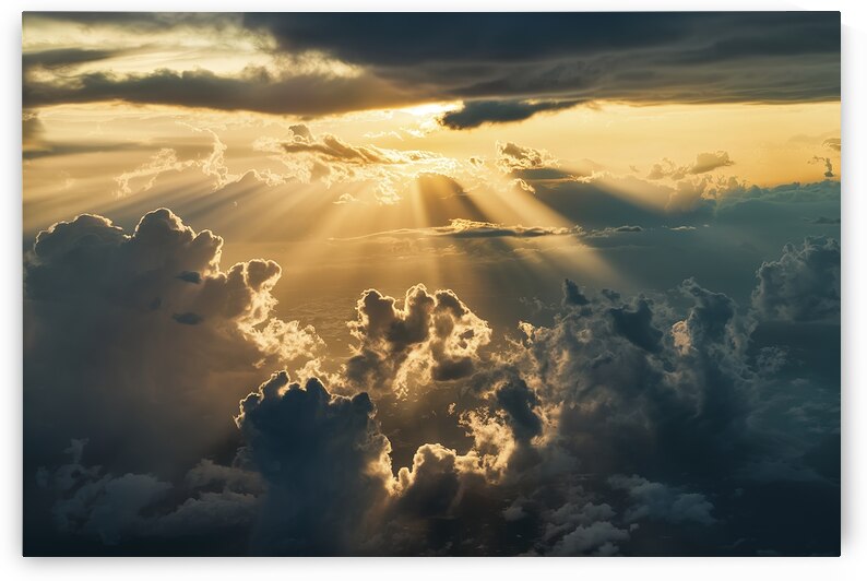 Aerial view flying above dramatic fluffy clouds a by Iremia Tudor