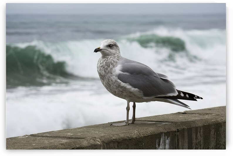 A standing grey seagull on the concrete wall 2.jp by Iremia Tudor