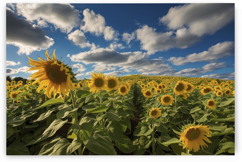 Beautiful sunflower field in summer. yellow flowe by Iremia Tudor