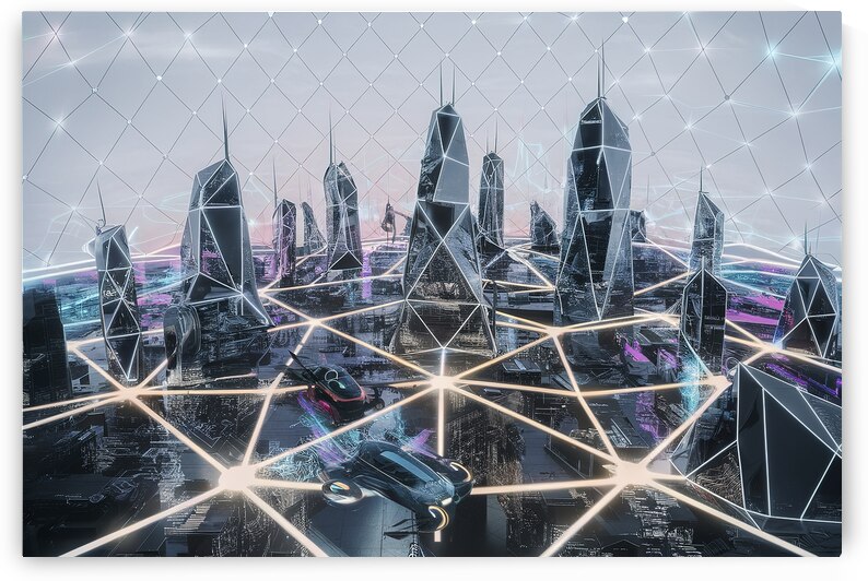 Futuristic High Tech white background with networ by Iremia Tudor