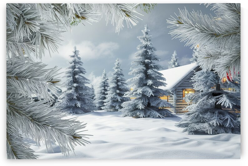White Christmas background with spruce frosty bru by Iremia Tudor