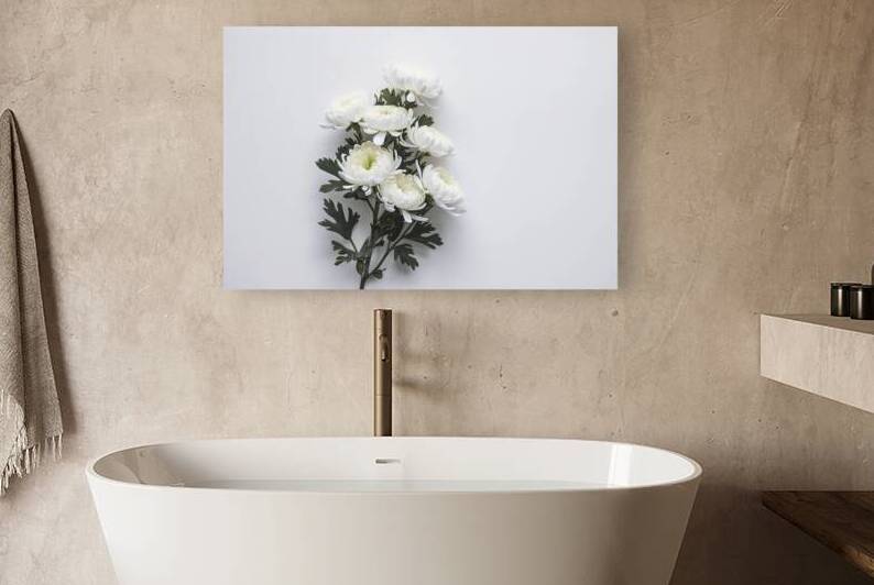 branch of white chrysanthemum flowers on a white by Iremia Tudor