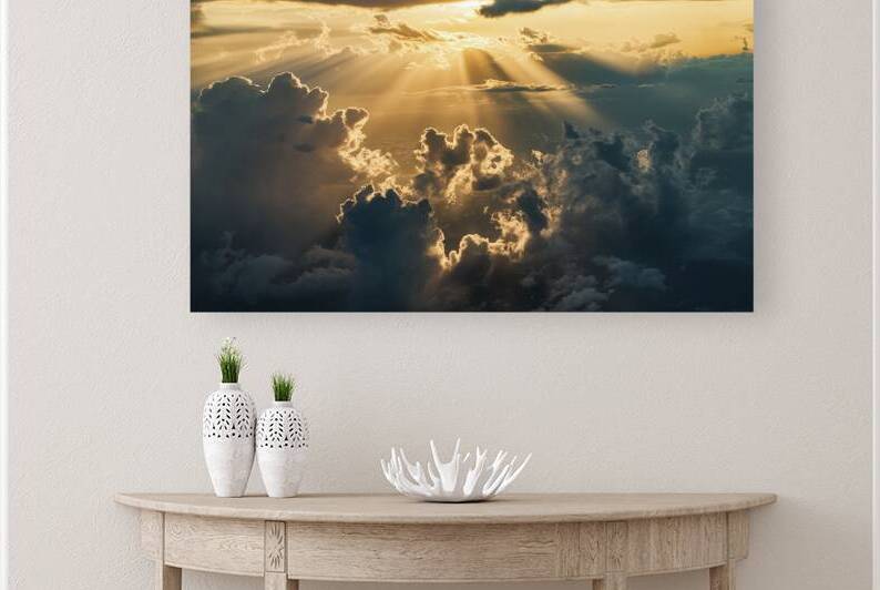 Aerial view flying above dramatic fluffy clouds a by Iremia Tudor