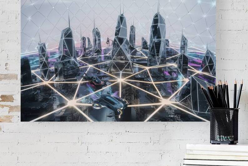 Futuristic High Tech white background with networ by Iremia Tudor