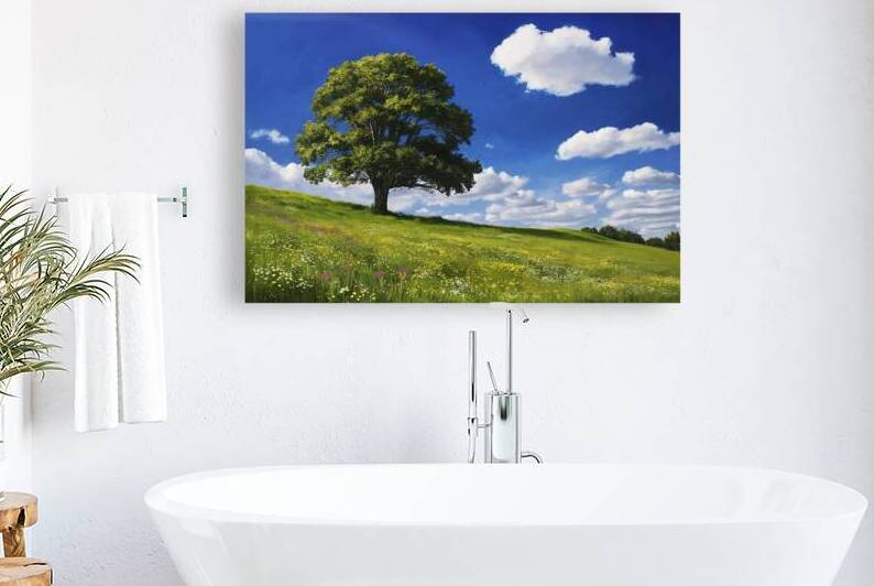 Single tree on green meadow and blue sky bright v 1722616130.303 by Iremia Tudor