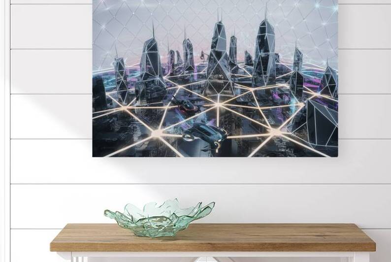 Futuristic High Tech white background with networ by Iremia Tudor