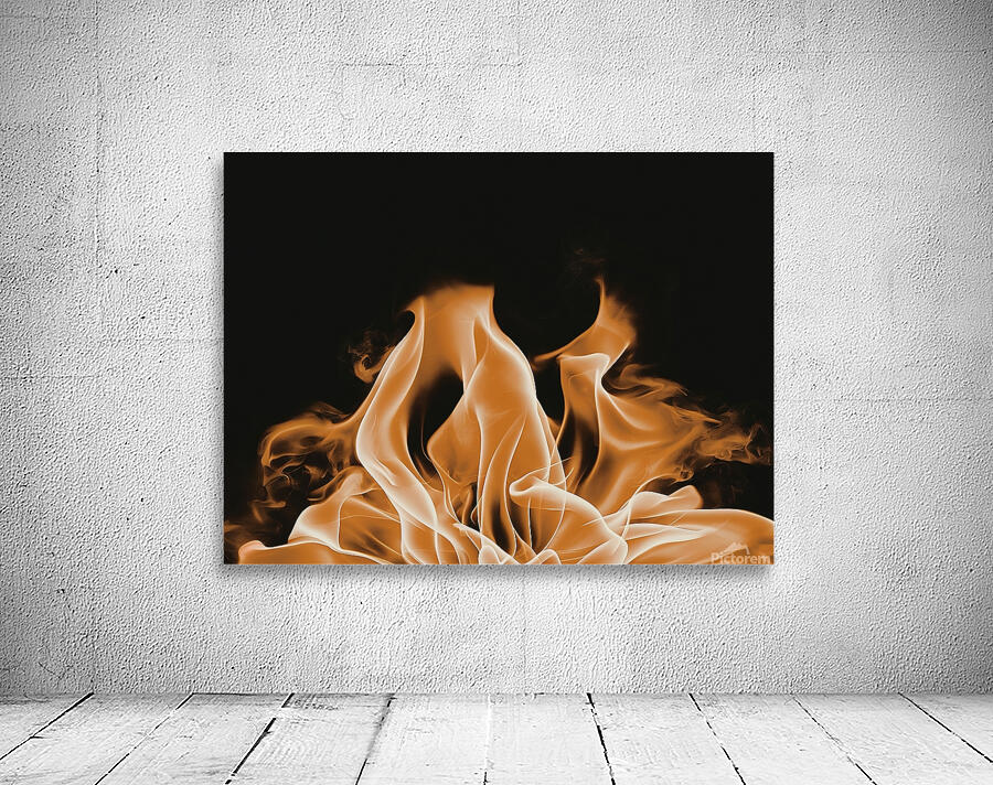 large orange flame on a black background Wall Preview