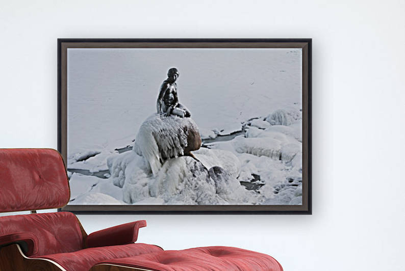 Frozen canal near statue of The Little Mermaid  by Dalius Baranauskas