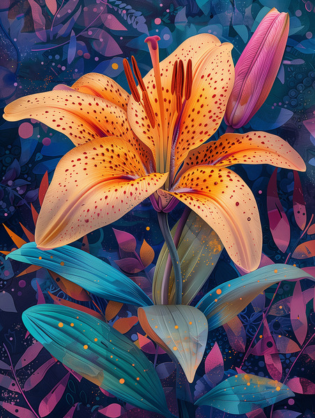 A vibrant lily flower in full bloom depicted wi 5 Digital Download
