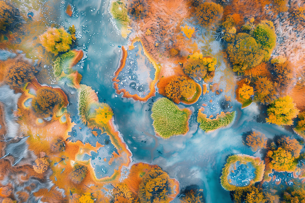 Aerial View of Multicolored autumn in wetlands  2 Digital Download