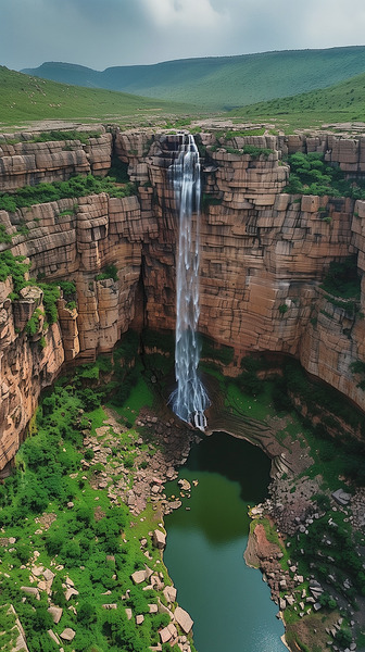Aerial view of the earths canyon with a huge wa a Digital Download