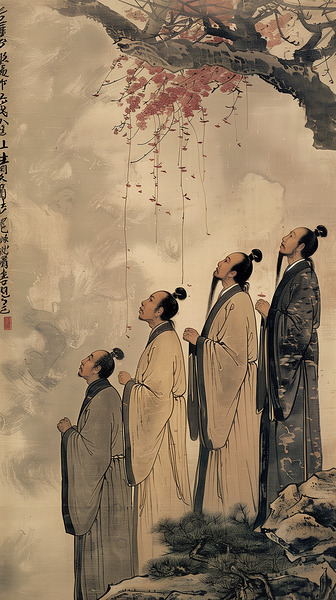 Ancient Chinese people looking up at the sky.   1 Digital Download