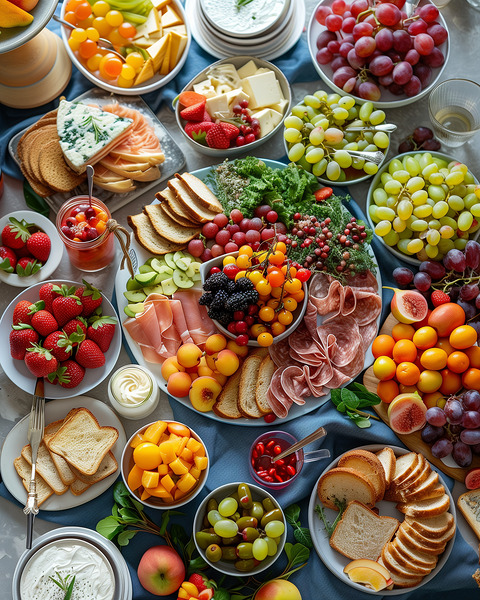 a top view of colorful table set with many diff 2 Digital Download