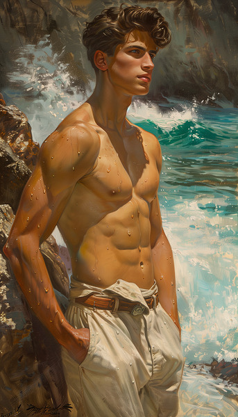 adolescent latino boy at the beach waves in the d Digital Download