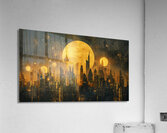 A celestial cityscape where skyscrapers and lan f Acrylic Print