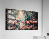 A stunning panorama of a flock of flamingos wad d Acrylic Print