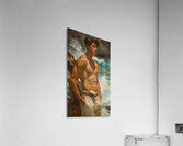 adolescent latino boy at the beach waves in the d Acrylic Print