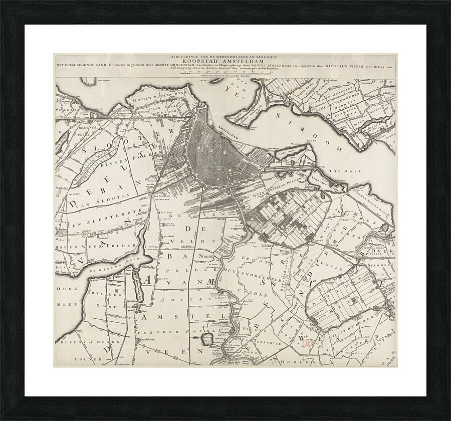 Kaart van Amsterdam en omliggende gebieden Danie Picture Frame print