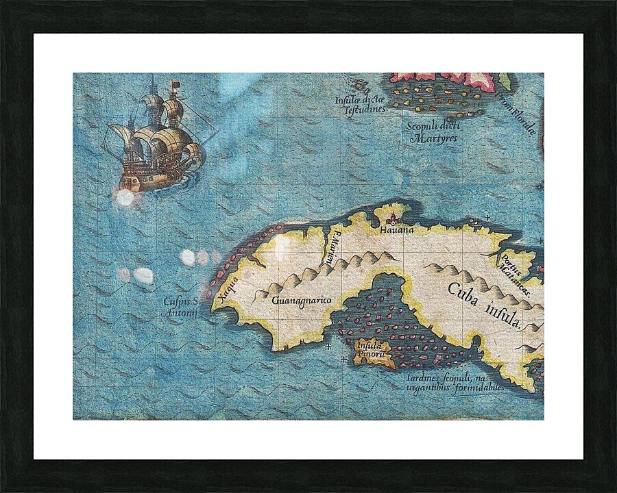 1591 De Bry and Le Moyne Map of Florida and Cuba Picture Frame print