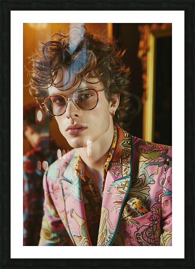 A cool MAN 90s model wearing rectangular glasse 7 Picture Frame print