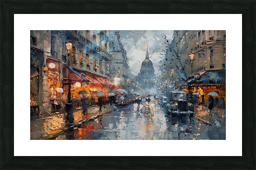 A captivating depiction of a bustling Parisian  d Picture Frame print