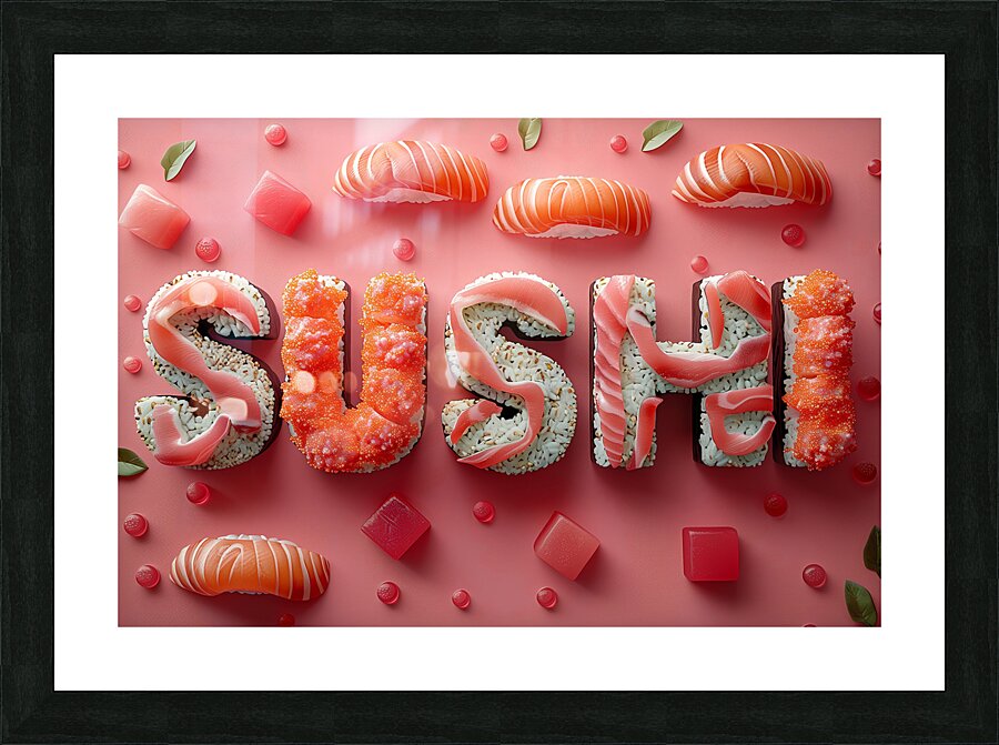 3d letters SUSHI with sushi food and accessorie 7 Picture Frame print