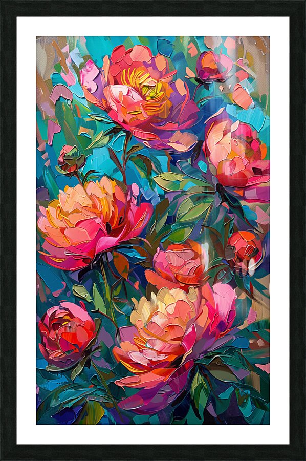 A beautiful painting of peonies in the style of f Picture Frame print