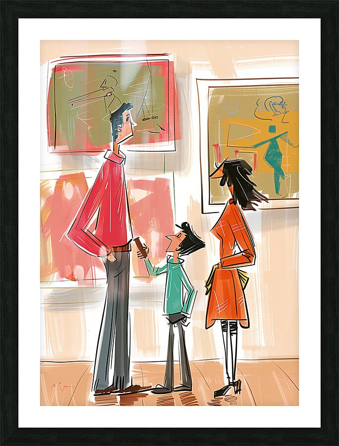 a family is visiting art museum in style of All c Picture Frame print