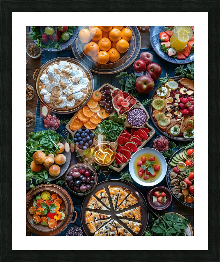 a top view of colorful table set with many diff 5 Picture Frame print