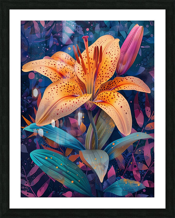A vibrant lily flower in full bloom depicted wi 5 Picture Frame print