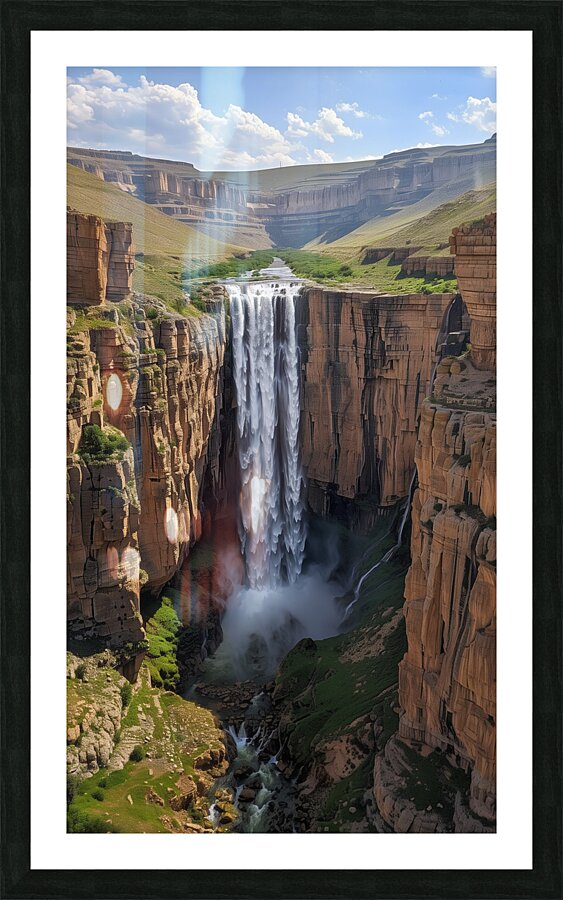 Aerial view of the earths canyon with a huge wa b Picture Frame print