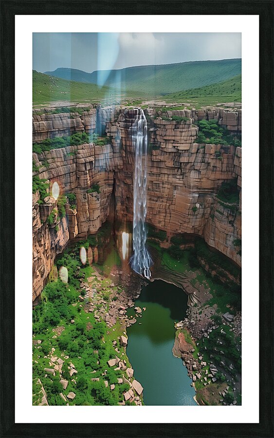 Aerial view of the earths canyon with a huge wa a Picture Frame print