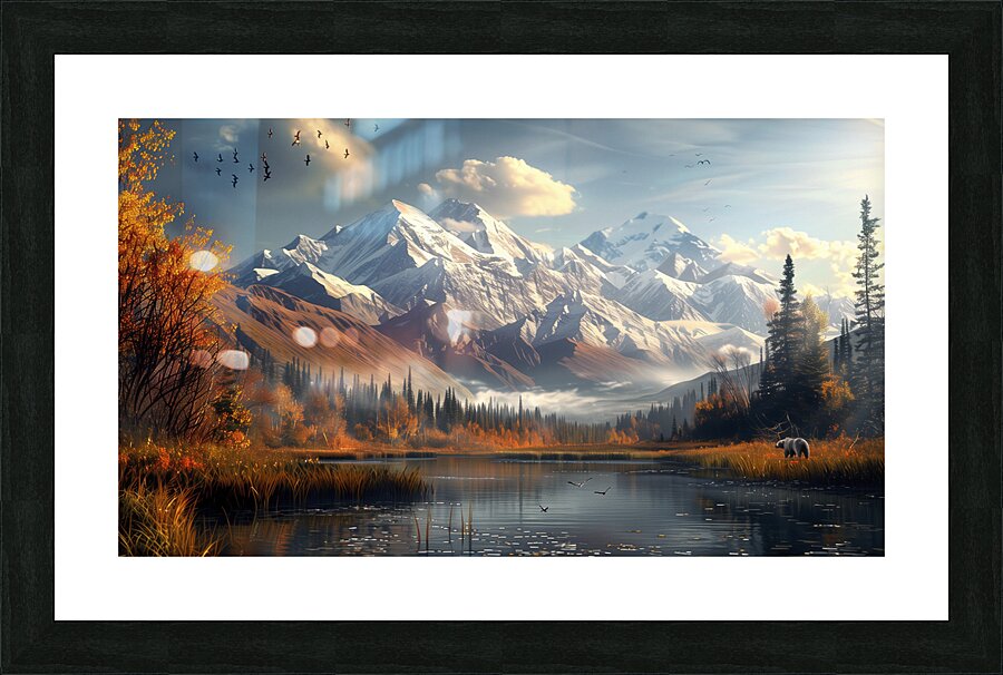 An Alaskas dreamlike Denali mountain scene with a Picture Frame print