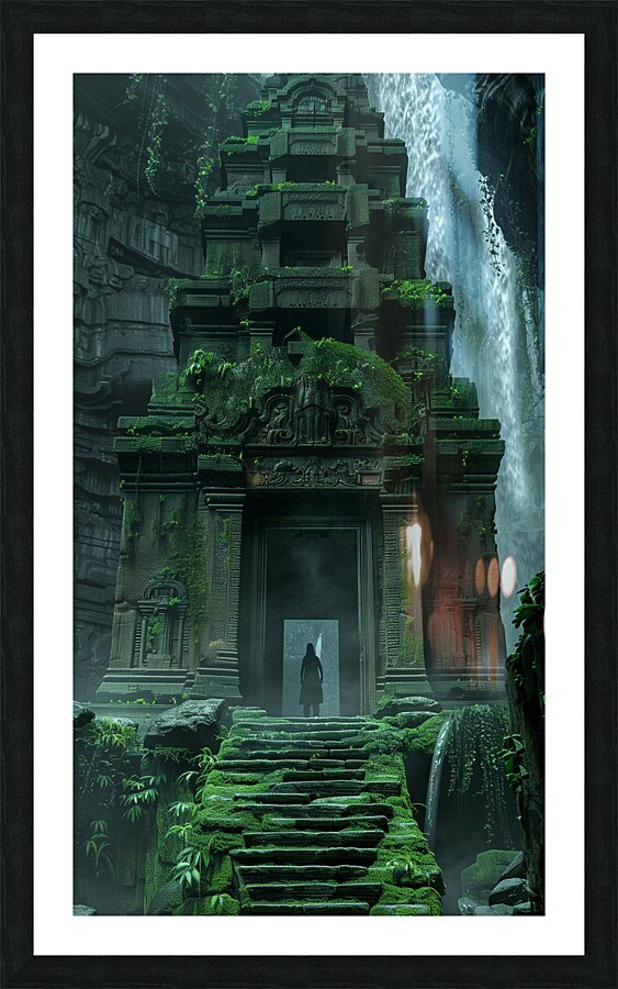 An ancient temple entrance stairs leading down  d Picture Frame print